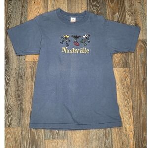 Vintage Fruit of the Loom Nashville T Shirt Navy Blue Embroidered Cowboy 90s M